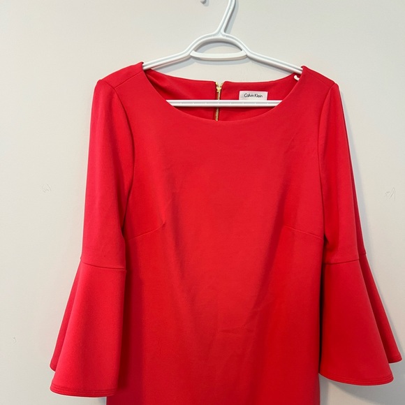 Coral Calvin Klein Trumpet Sleeve Dress - Picture 2 of 7
